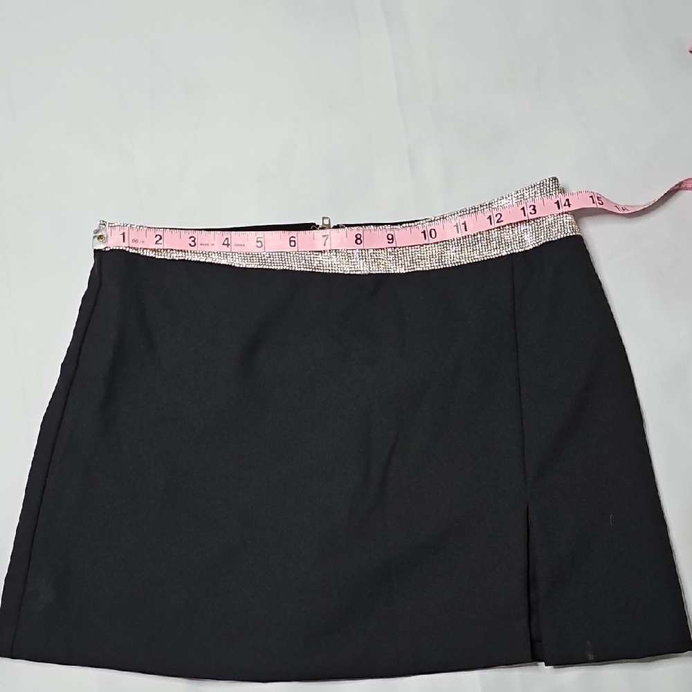 White Fox Boutique Black Mini Skirt with Silver Trim
